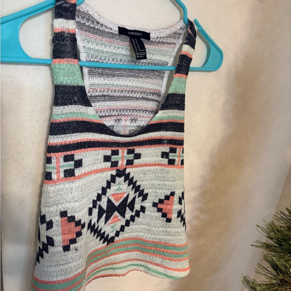 Forever 21 Geometric Pattern Tank Top - Black, Pink, Green. Southwestern. SZ. M.